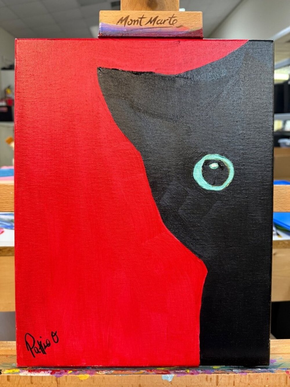 Red Room Cat Original 14x11 Minimalist Expressionism Art Painting Canvas Signed